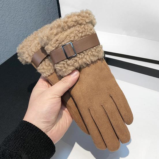 Dames Handschoenen van Imitatiesuède met Imitatiebont Manchet Winter Warm Fleece Gevoerd Touchscreen Handschoenen voor Buiten Skiën Fietsen