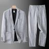 Spring Autumn Fashion Men Linen Two-piece Set Blazer Jacket + Pants Solid Slim Fit Casual Business Thin Clothing Breathable Suit