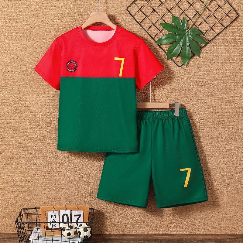Directional Opening Hot Sales Style Boys' Horizontal Striped Graffiti Digital Printed Short-Sleeved Shorts Suit Casual Sports Style