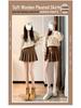 Maillard Coffee Wool Pleated A-line Skirt - 2026 Autumn/Winter High-Waist Khaki Short Skirt