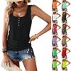 Camiseta de Moda para Mujer Color Sólido Botón Cuello U Suelta Sin Mangas Top con Cordón