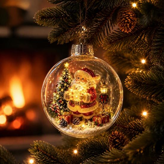 Lightweight Xmas Tree Pendants Clear Christmas Ball Ornaments, Acrylic Hanging Decoration with Gingerbread House Small Gifts Reindeer Santa Inside for