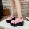 Spring Summer Shallow Rivet Wedge Single Shoes Women's Platform Platform Rivet Metal Buckle Mary Jane Small Leather Shoes