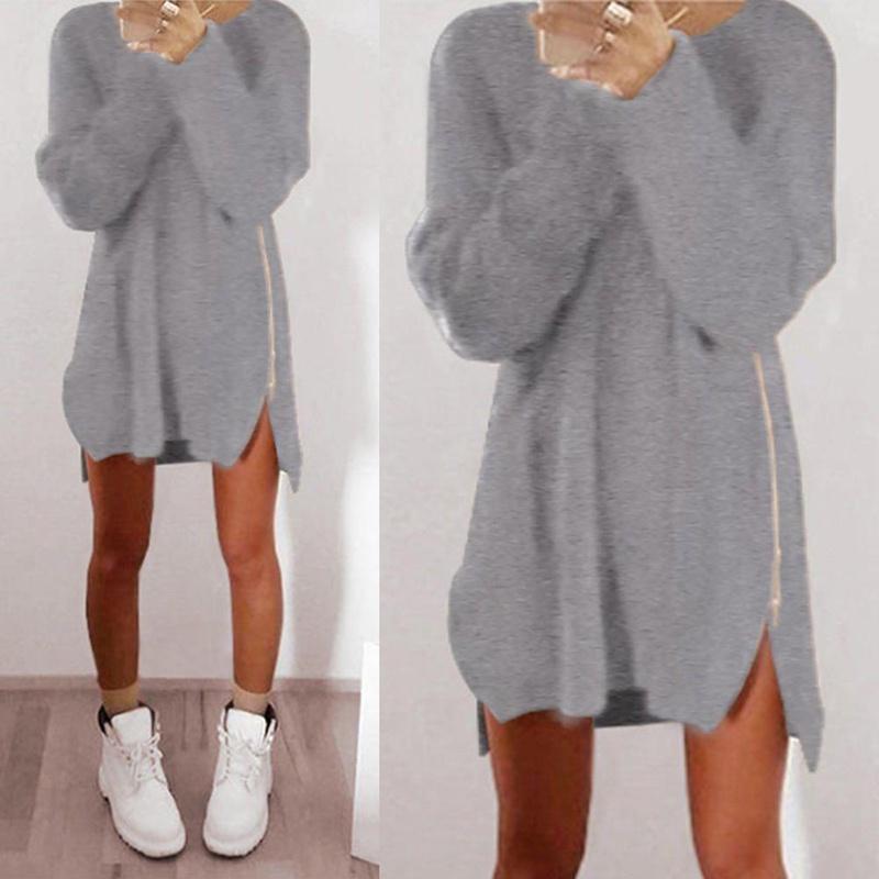 Luxuriöser Damen Pullover Gestrickter Pullover Kleid Mit Einfarbig Lässig Langarm