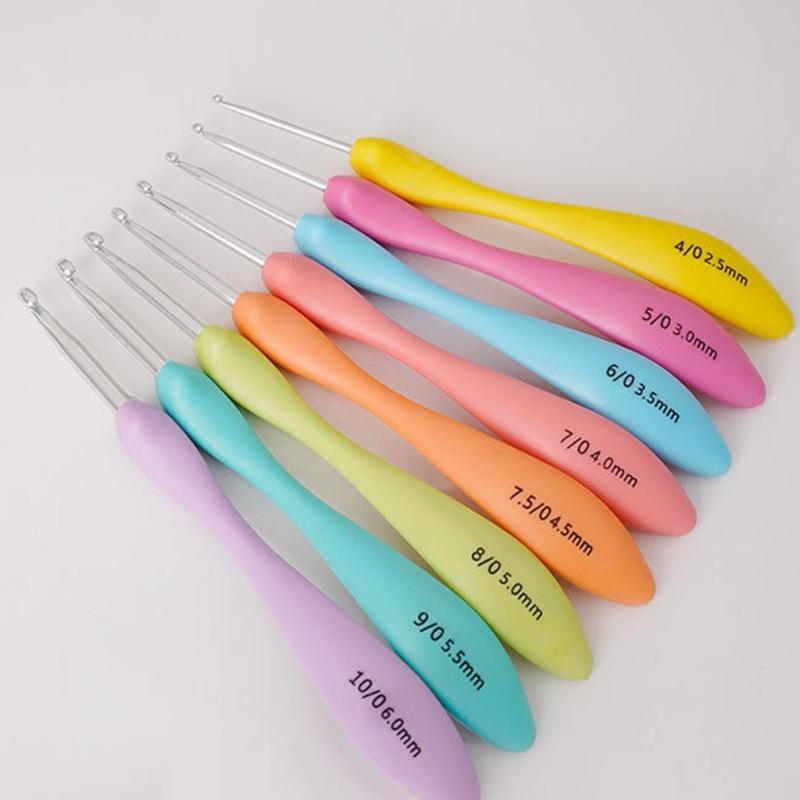 8Pcs Ergonomic Handle Crochet Hook, 2.5mm-6mm Ergonomic Crochet Needle Long Handle Crochet Hook for Beginner Hobbyist