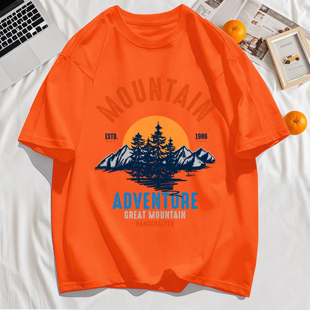 Adventure Great Mountain Print Mans T-Shirts Fashions Summer Loose Short Sleeve O-Neck Cotton T Shirts Hip Hop Casual Streetwear