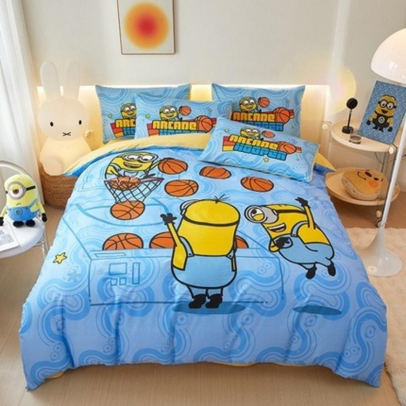 Cartoon Minion Bettwäsche-Set, Jungen- & Mädchen-Bettbezug Kissenbezug Geschenk, Heim Schlafzimmer Steppdecke Set Groß King 260x240cm
