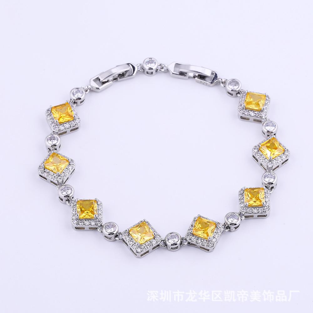 Simple Temperament Geometric Quadrilateral Zircon Bracelet Brass Gold-Plated Hand Jewelry