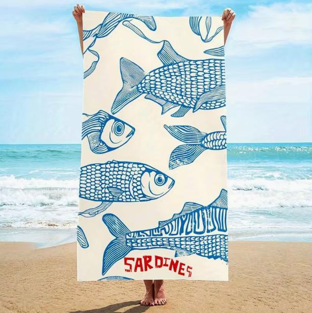 Sardineblik Fantastische Schilderstijl Microvezel Strandlaken Geschikt voor Strand Zwembad Muziekfestival Stadsdoek