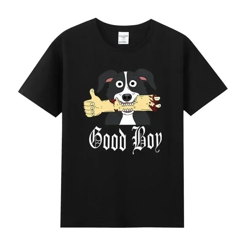 Cartoon Mr Pickles T Shirt Men Soft Collie Dog T-shirt O-neck Short Sleeved Funny Tv Adult Adultswim Mature Dog Evil Satan