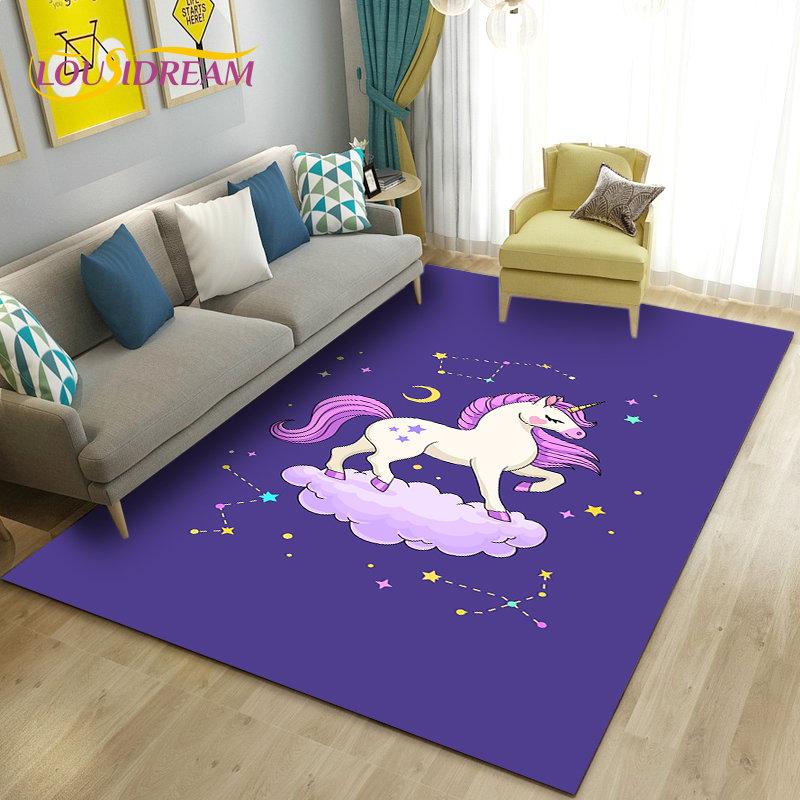 3D Cartoon Söt Unicorn Area Matta, Matta för vardagsrum Sovrum Soffa Dörrmatta Köksinredning, Kid Play Halkfri golvmatta