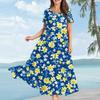 Women Casual Loose Fit Bohemian Floral Print Short Sleeve Maxi Dress Lightweight Comfortable Summer Dress for Daily Wear