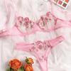 Women's Sexy Lingerie Underwire Gathering Bra Set Summer New Mesh Perspective Flower Lace Embroidery Erotic Underwear