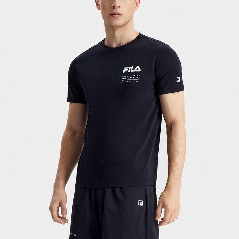 Fila Logo bedrucktes American Vintage Fitness Rundhals Kurzarm T-Shirt Herren Tops Tiefschwarz A11M321108CBK