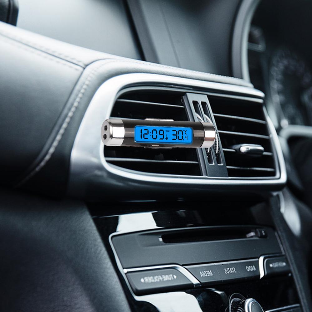 1PC 2 In 1 Car Watch Thermometer Air Vent Clip-on Luminous Clock with Backlight LCD Digital Display Car Clock Auto Accessories Interior