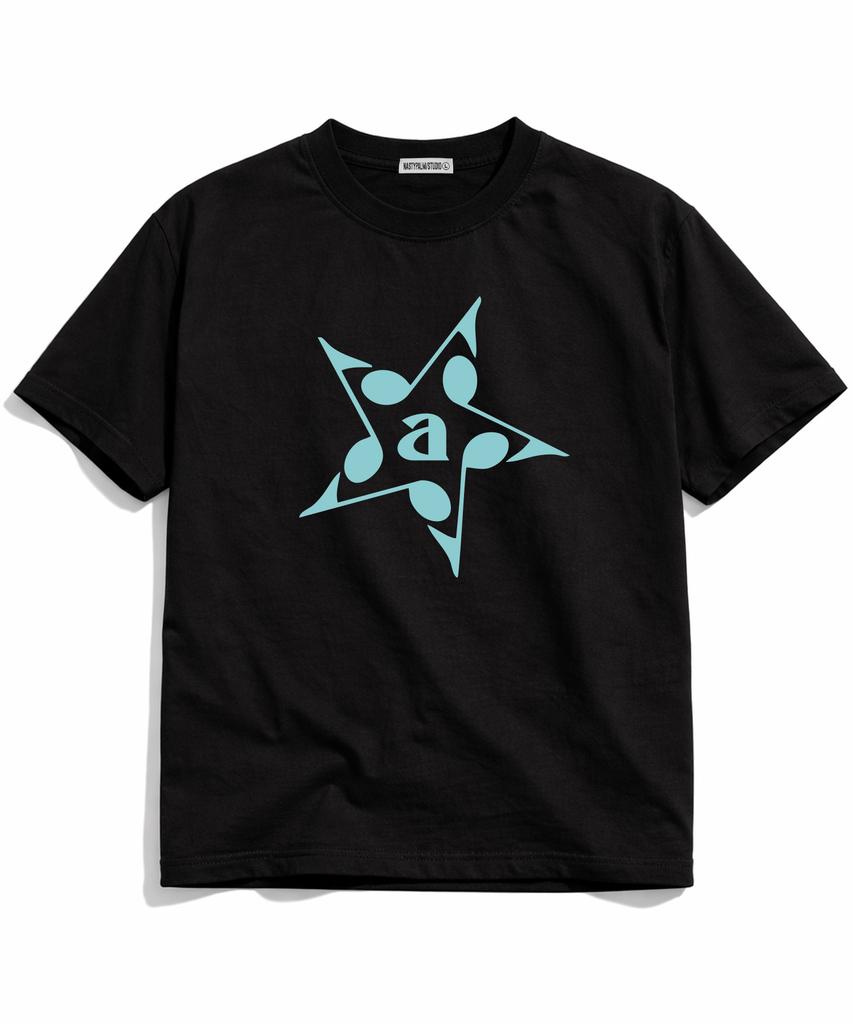 NP STUDIO Music Note Oversized Short Sleeve T-Shirt [ Black ]