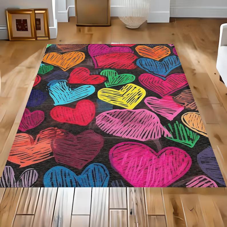 Tapis Art Visuel Illusion Visuelle Cœur Tridimensionnel Tapis d'Entrée Tapis Style Nordique Tapis de Décoration Chaleureuse pour Chambre à Coucher