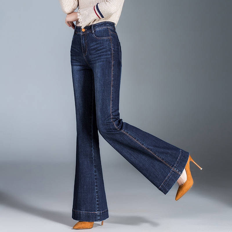 Autumn Spring Women High Waist Flare Pants Wide Leg Jeans Female Denim Trousers Jeans Pant