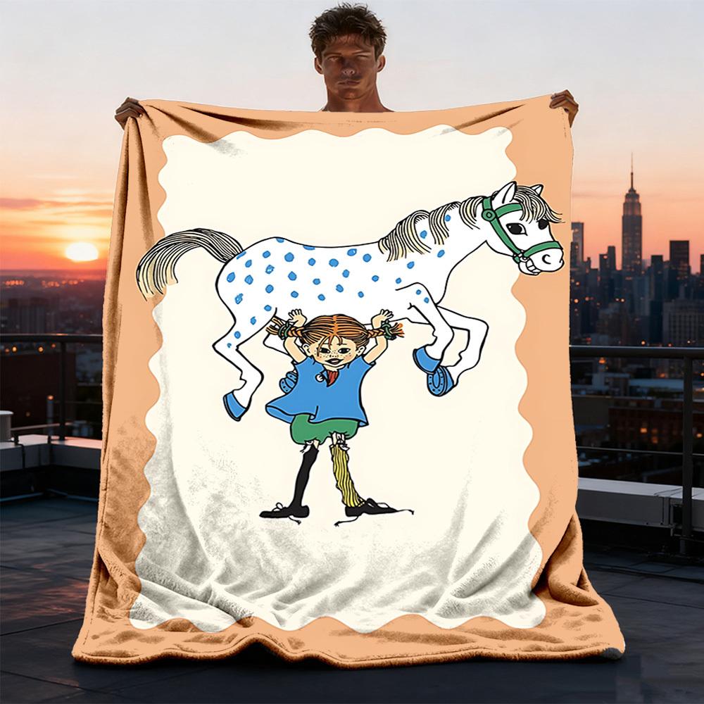 1 pezzo Pippi Calzelunghe Coperta in Flanella Personalizzata da Esterno, Morbida, Leggera Coperta in Flanella Personalizzata, Stampa Digitale,
