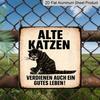 2D Flach - 1 Stück Vintage Aluminiumschild, Dekorative Wandplakette für den Außenbereich, Thema Katzenliebhaber, "Auch alte Katzen verdienen ein gutes Leben", Heimwanddekoration, Geeignet