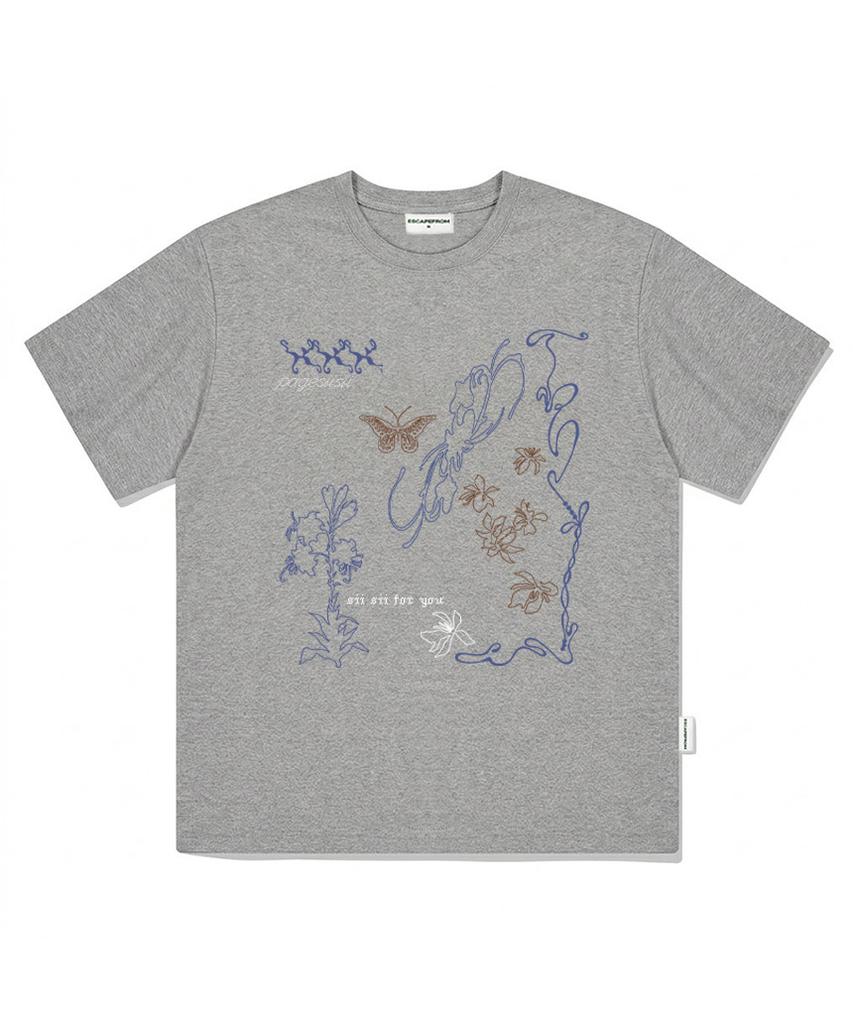 PAGESIISII Line Hand-Drawing Print Short Sleeve T-Shirt Navy