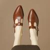 Fashion Vintage Belt Buckle Pointed Single Shoes for Women Spring New Soft Leather British Small Leather Shoes Thick Mid-heel Leisure