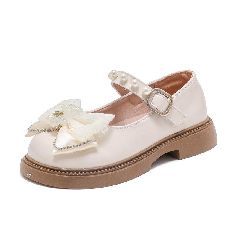 Neue Schuhe für Mädchen Mode Schleife Runde Zehenpartie Gummi Rutschfeste Sohle Niedliche Kinder Lässig Vielseitig Schule Schwarz Flache Lederschuhe