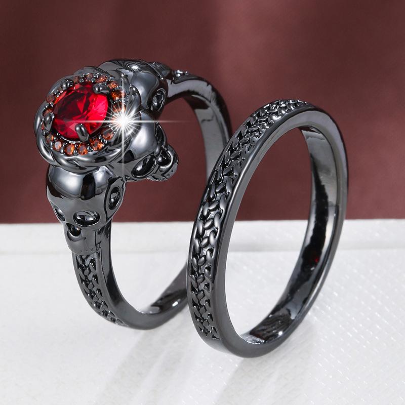 Vintage Skull Couple Rings Set with Cubic Zirconia