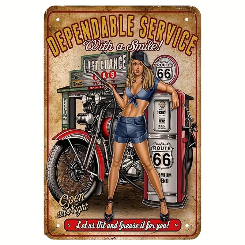 Vintage Rutt Plåtskyltar Retro Amerikas Huvudgata Metallväggkonst Klassisk Motorcykel Hot Rod Garageinredning Rustik Historisk