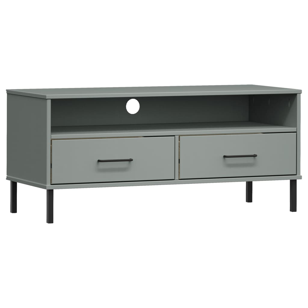 Oslo TV Stand with Metal Legs Grey Solid Pine Wood