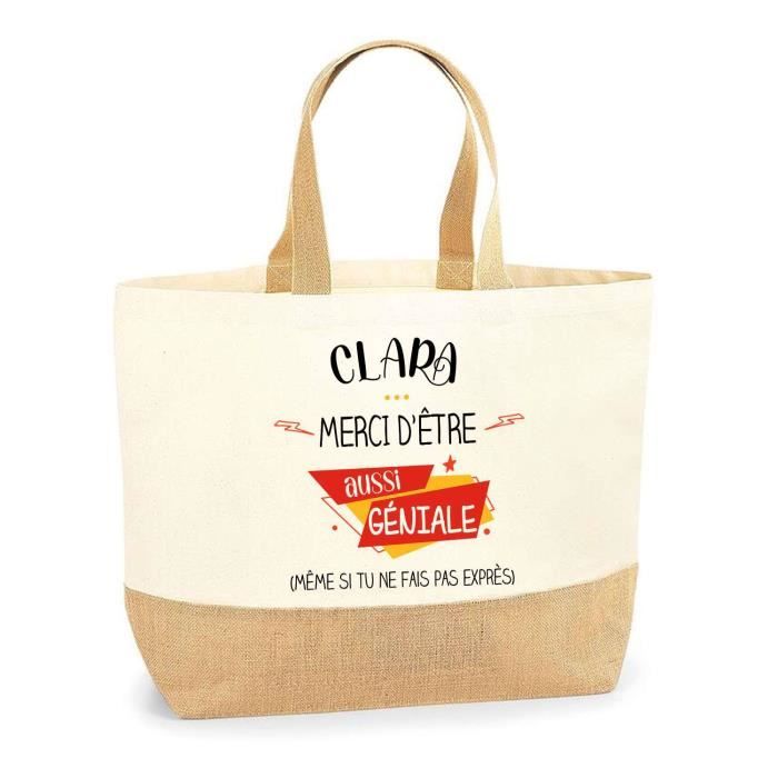 Tote bag en jute - PLANETEE - Clara « géniale sans faire exprès » - Personnalisé - Jute naturel - Fabriqué en France