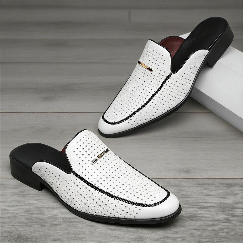 Chaussures Pantoufles Mi-Saison Nouvelles Designer Jaune Blanc Noir Homme Décontracté Cuir Verni Mules Mocassins Respirantes Mocassins Zapatos Hombre