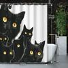 1Pc Halloween Home Decor Abstract Art Cartoon Animal Black Cat Shower Curtain, 12 Hooks Shower Curtain, Bathroom Decoratio