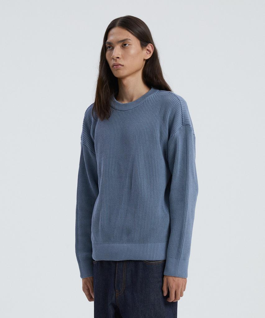 KNITTED Soft Cotton Drop Shoulder Waffle Knit Stone Blue