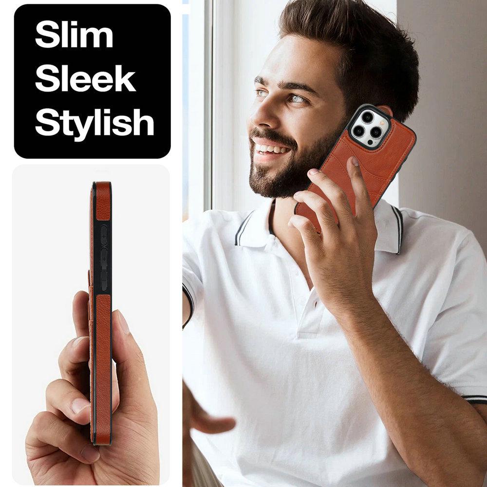 iPhone Leather Card Slot Case: Fits iPhone 16, 17 Pro; Anti-Drop & Sticker Design for iPhones 11 To 15, 12 To 14, and 78 Models.