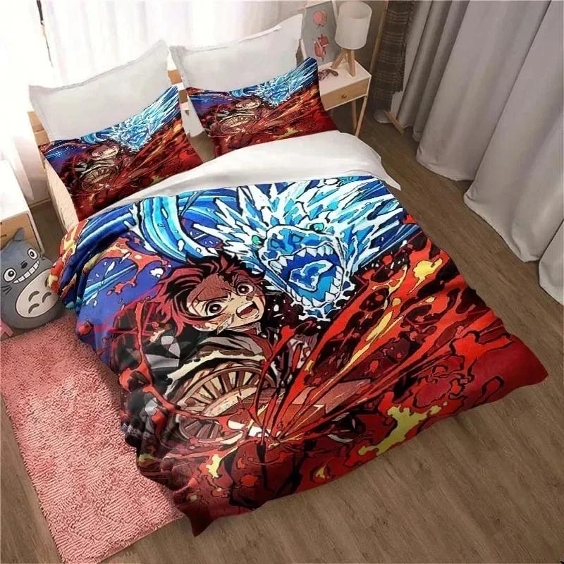 Demon Slayer, Dibujo Animado Anime Regalo Rey Gemelo Doble Infantil Juego de Cama Mircofibra o Poliéster Juego de Funda Nórdica Cubre Cama con