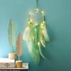 Apanhador de sonhos feito à mão com penas verdes luz noturna decoração de suspensão de parede de carro decoração de casa lighti