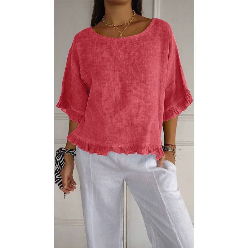 Summer Womens Cotton Linen Loose Fit Basic T Shirt For Casual Wear