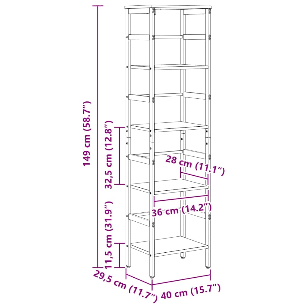 Bookshelf Sonoma Oak 40 x 29.5 x 149 cm Particleboard