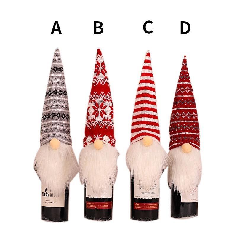 Christmas Ornaments Faceless Santa Knitted Wool Wine Bottle Cover Merry Christmas Decor Bottle Sleeve for Home Happy New Year