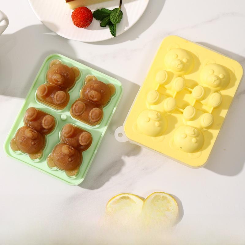Silicone Bear Ice Cube Mold - Four-Grid Tray for Home, Celebrity-Style Ice Cream, and Ice Balls
