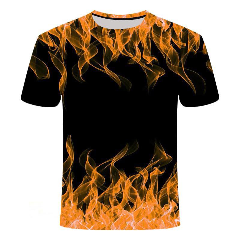 Färgglada Lågor Coola T-shirts 3D-tryck Män Kvinnor Rundhals Kortärmad T-shirt Oversized Harajuku Y2k Toppar T-shirts Barnkläder