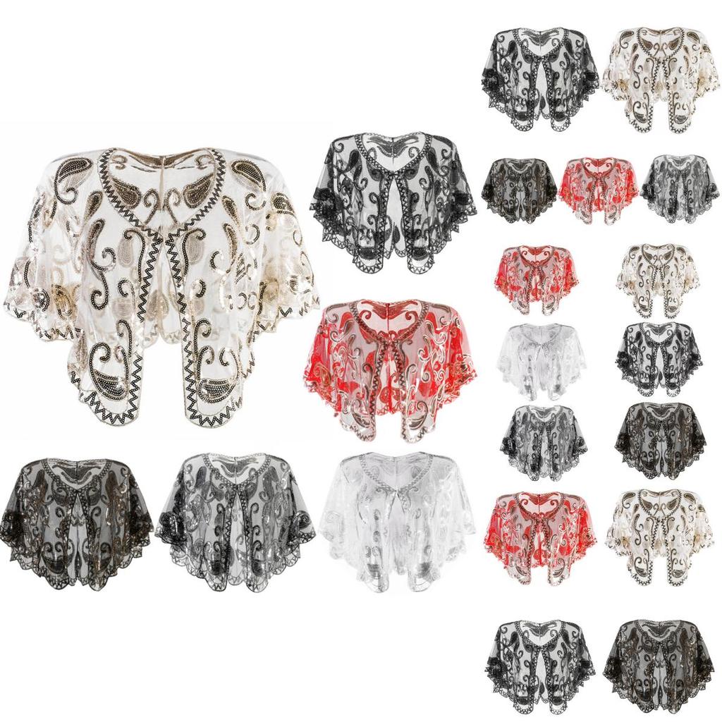 Elegant Women's Evening Cape With Stunning Sequin Detail For 1920s Flapper Weddings