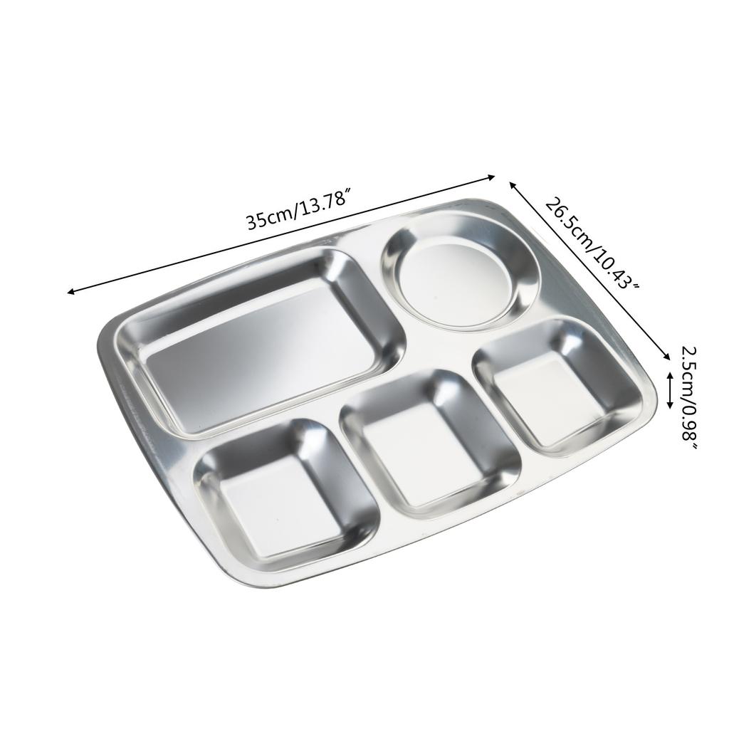 Stainless Steel Divided Dinner Tray Dinner Plates Food Plates Rectangular Compact Serving Plate Metal Plates for Campers