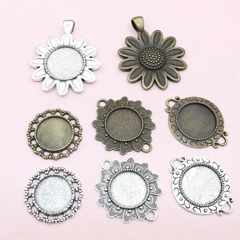 5-15pcs 16mm 18mm Inner Size Pendant Cabochon Blank Base Setting Bezel Tray DIY Jewelry Making Accessories for Necklace Keychain