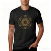 Cotton  Unisex Sacred Geometry Metatron Cube Graphic TShirt Gold Geometric Print Short Sleeve Casual Streetwear Tee Tops