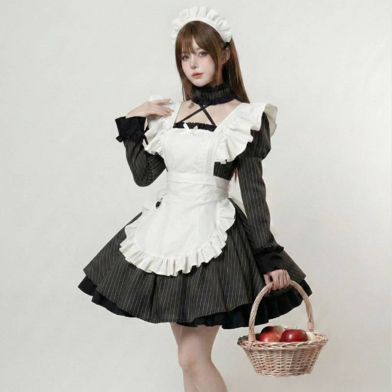 Japanisches Anime Cosplay Dienstmädchen Kostüm Mit Spitzenrüsche Ballonärmeln Für Halloween Und Conventions