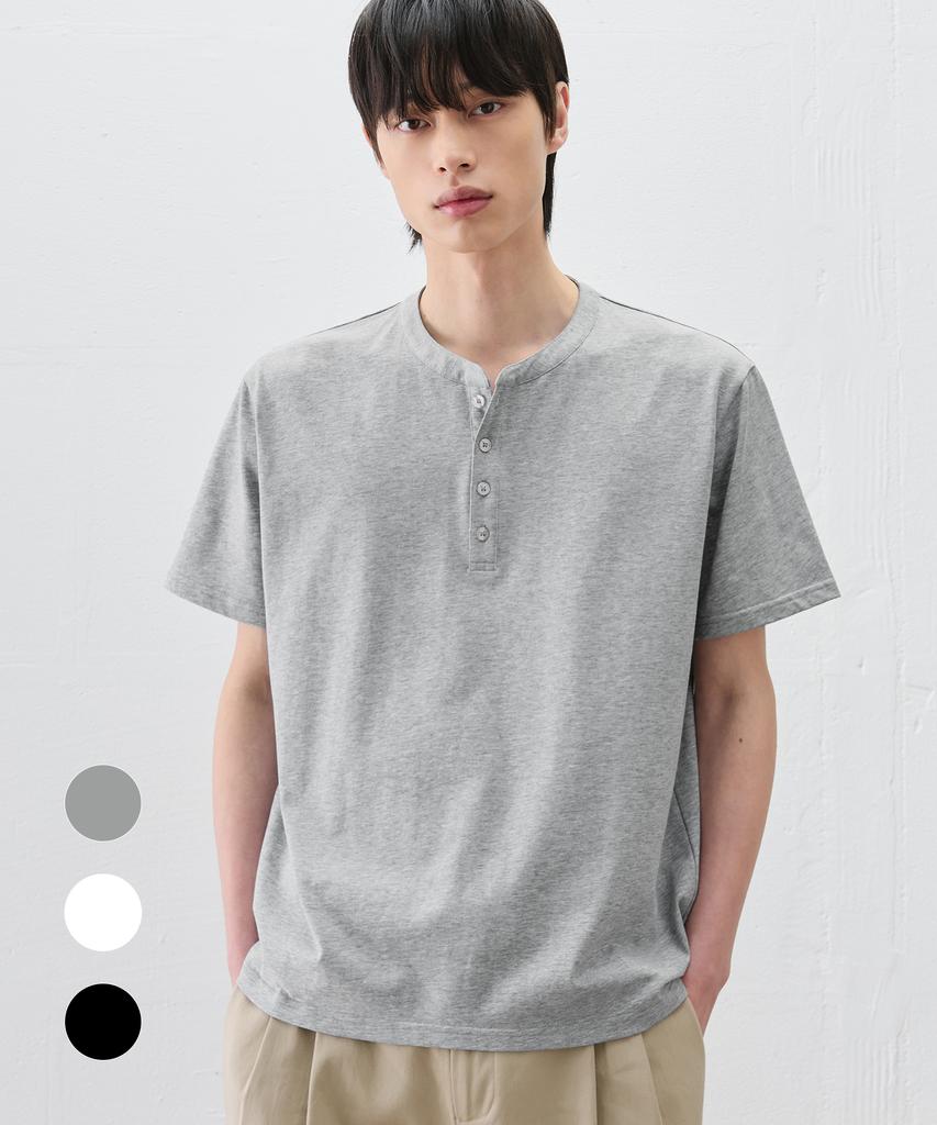 DRAW FIT Cotton Henley Neck Half T-Shirt [3 Colors]