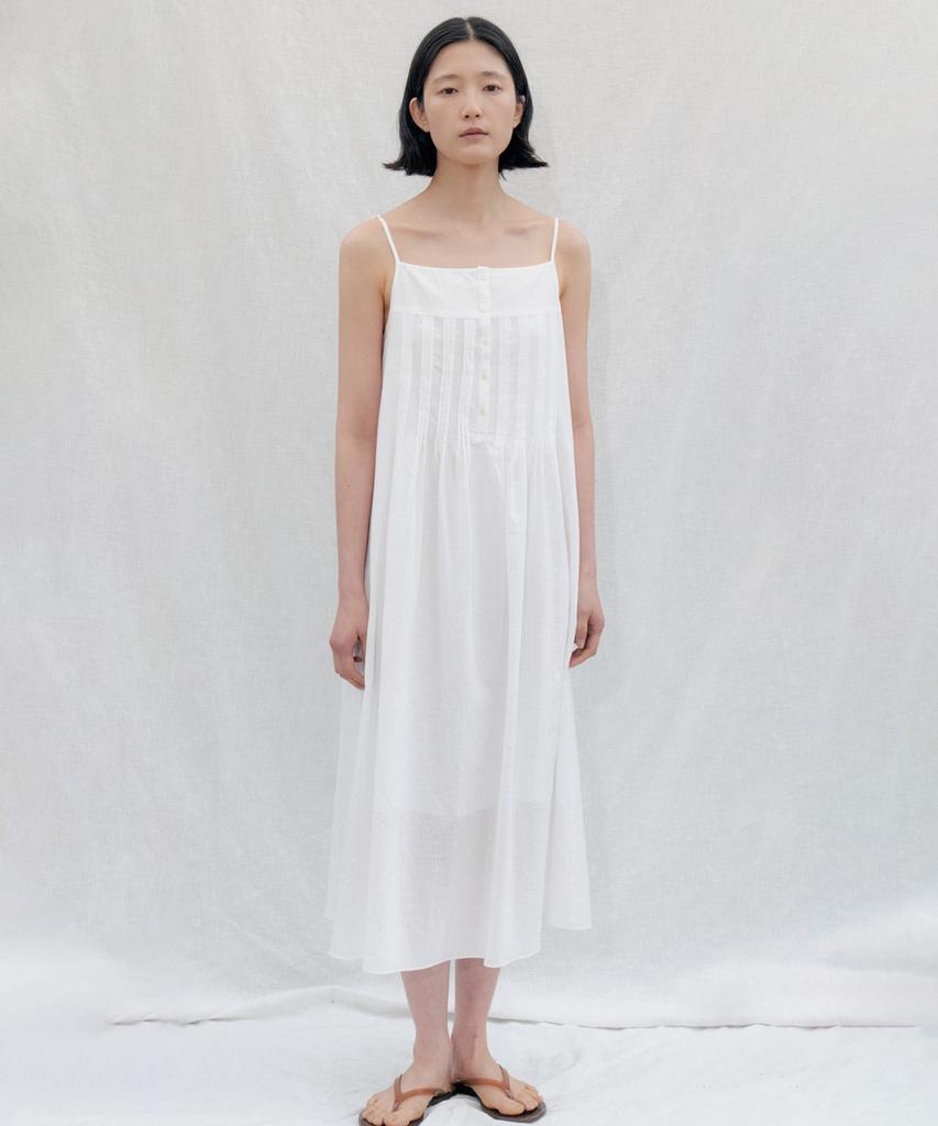 Step Around Pintuck Button Slip Dress_White