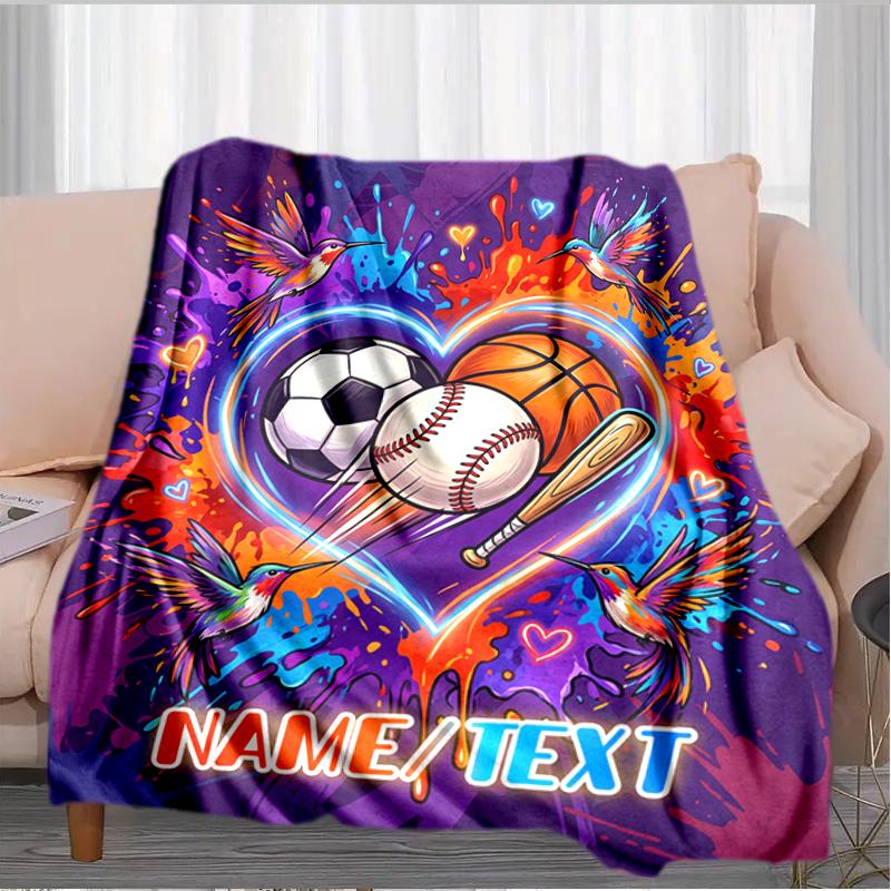 1PC Custom Name Love Sports Nature flannel blanket versatile,all-season throw suitable for the living room,bedroom,camping,travel,and gift